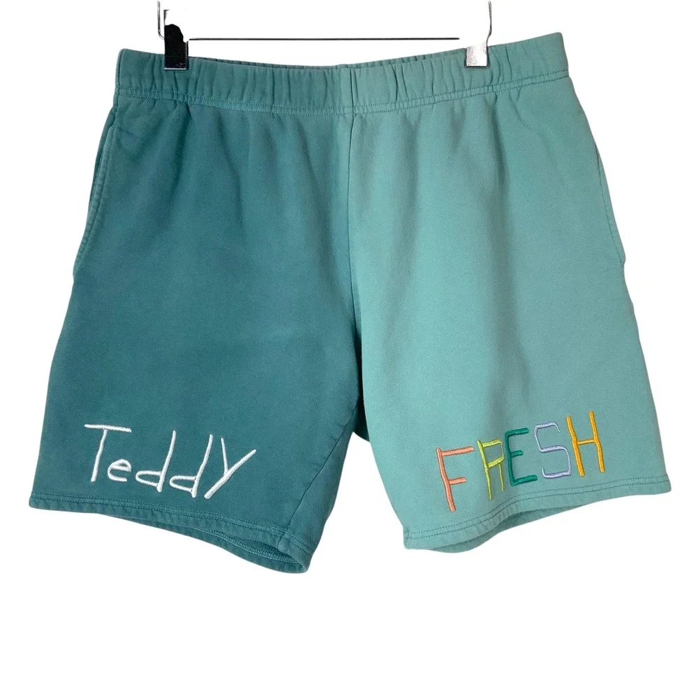 Teddy Fresh Teal Mint  Colorblock Sweat Shorts M Elastic Waist Mid Rise Pockets